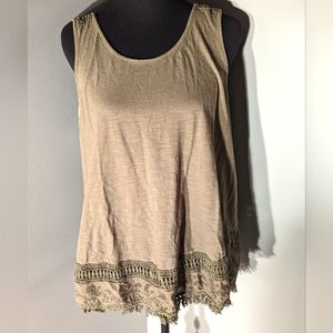 Sonoma Embroided Fringe Green Tank Top, XL